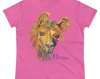 Humm... Lama Damen Mittelschweres Baumwoll-T-Shirt (4 Farben, 6 Größen)