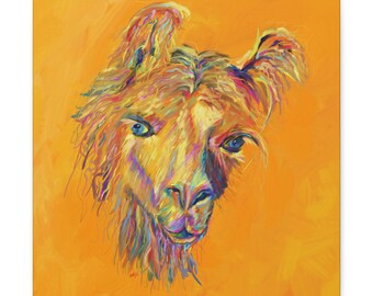 Buntes Lama Original Digitale Malerei auf Leinwand Wrap 3,5 cm Seiten