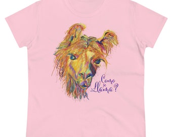 Como Se Lama? Damen Mittelschweres Baumwoll-T-Shirt (4 Farben, 6 Größen)