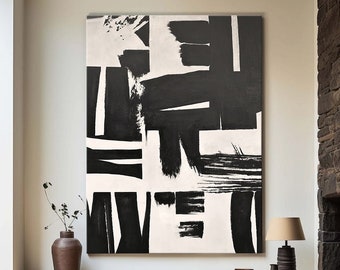 Beige Wabi Sabi Wall Art Black Beige Abstract Painting Large Black Minimalist Wall Art Beige Textured Canvas Painting Neutral Wall Decor