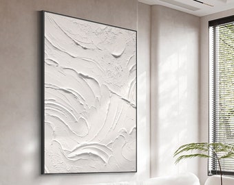 Grand tableau abstrait blanc Tableau texturé 3D blanc Tableau abstrait blanc pur Art mural blanc pur Art mural texturé blanc