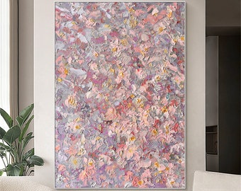 Abstrakte rosa Blumen Ölgemälde Auf Leinwand, Original Blumenbild, individuelle moderne Malerei, Frühling Wanddekor, Wohnzimmer Dekor