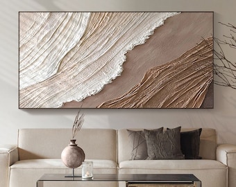 3D minimalistische oceaan schilderij op canvas, 3D witte golven kunst, textuur muur kunst, Wabi-Sabi muur kunst, woonkamer schilderij, mode kamer decor