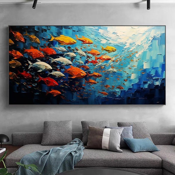 Großes Original Fisch Ölgemälde Auf Leinwand, Kunst auf Leinwand, Abstrakte Kunst, Boho Wand Dekor, Benutzerdefinierte Painting, Home Decor