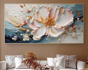 Original Abstract Flower Painting On Canvas 3D Textured Wall Art Wall Decor Living Room Soft Color Textured Flower Wall Art Spring Decor