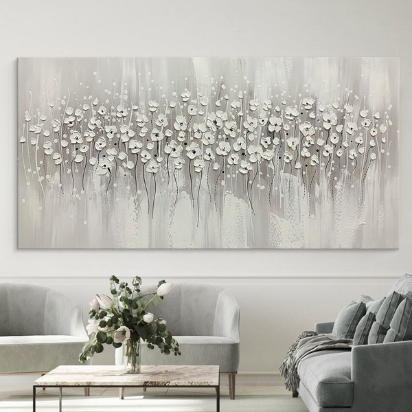 Large Original Blooming Flowers Oil Painting, Abstract Wall Art Hand Paint, Palette Knife Painting, Heavy Textured Painting, Living Room Art