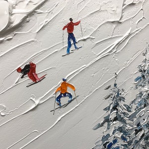 Original Gemälde auf Leinwand skisport benutzerdefinierte Malerei Textur Wandkunst personalisierte Geschenk Skifahrer auf verschneiten Berg Kunst weißer Schnee Skilaufen Kunst. Bild 3