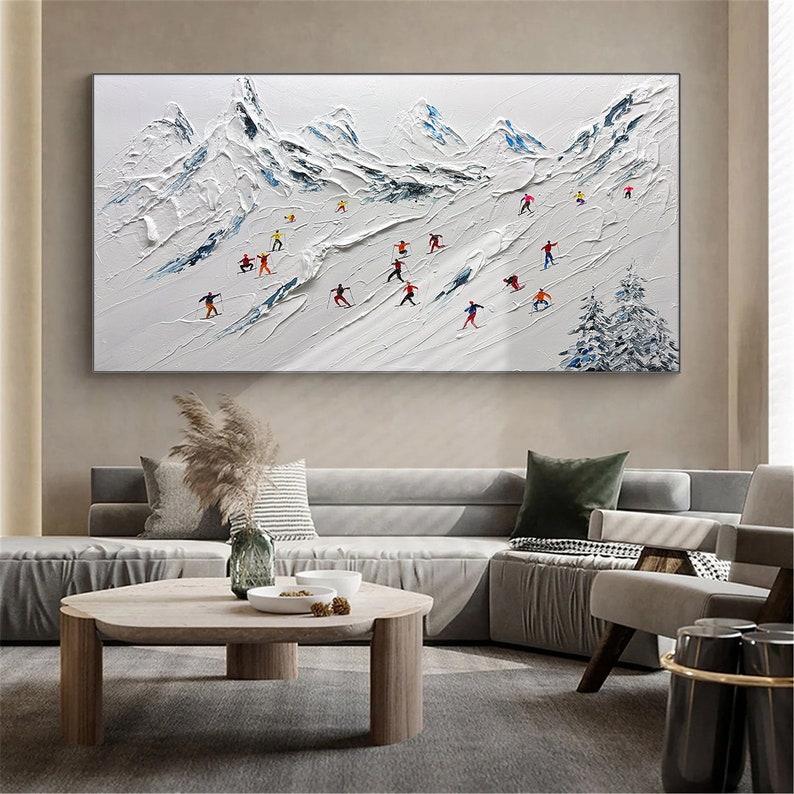 Original Gemälde auf Leinwand skisport benutzerdefinierte Malerei Textur Wandkunst personalisierte Geschenk Skifahrer auf verschneiten Berg Kunst weißer Schnee Skilaufen Kunst. Bild 8