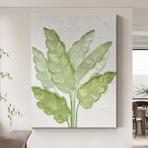 Large original oil painting, Abstract art, Nature home decor green leaves oil painting, Modern painting, Living room painting, Handmade gift