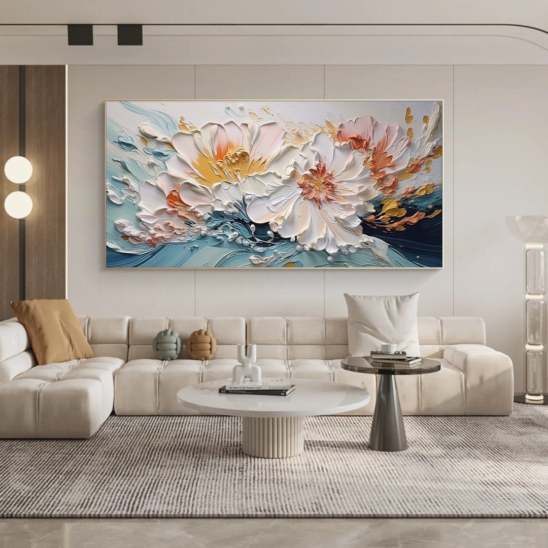 Original Abstract Flower Painting on Canvas 3D Textured Wall Art Wall