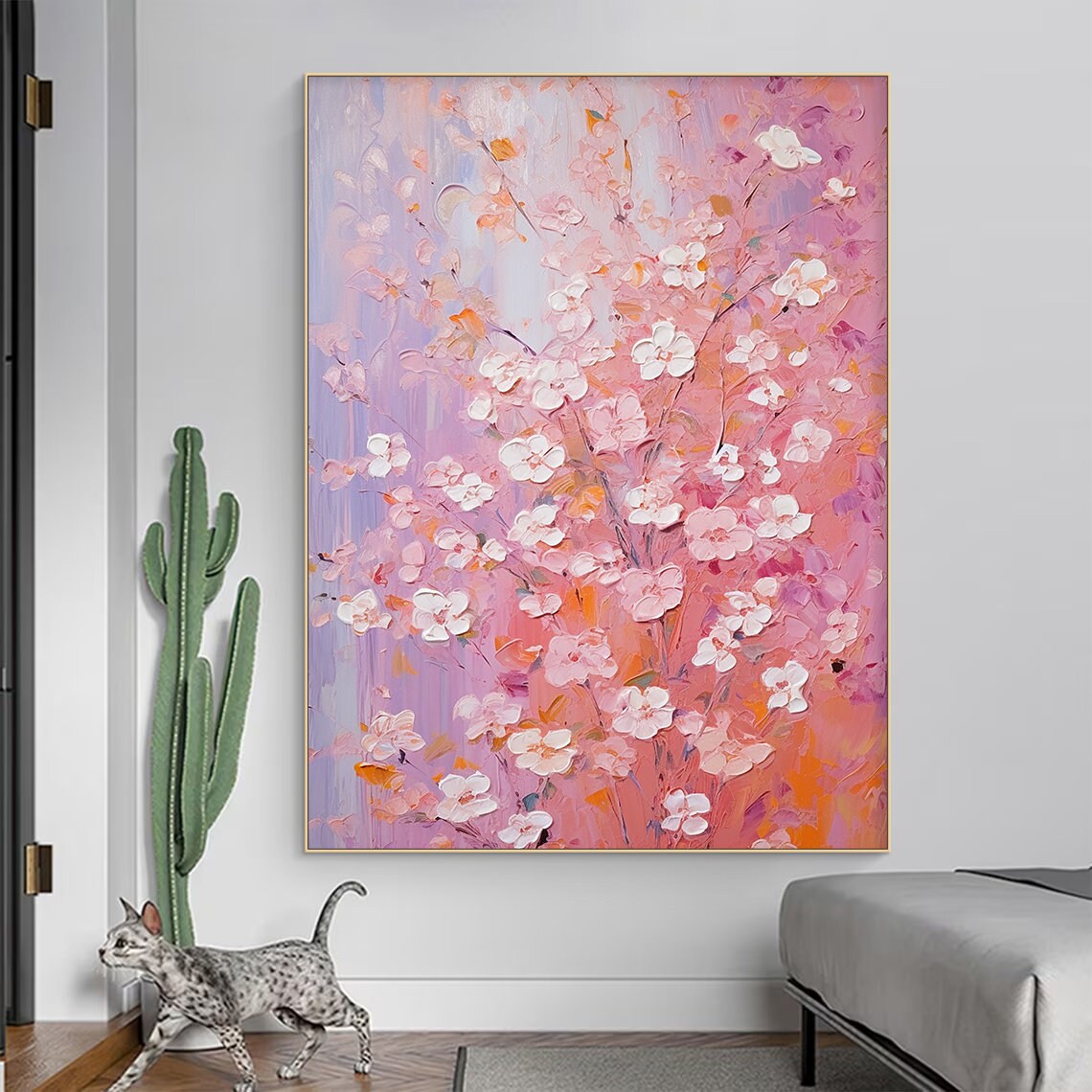 Abstract Pink Flower Oil Painting on Canvas, Original Floral Wall Art ...