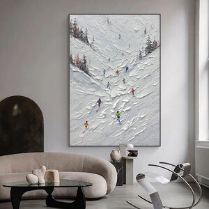 Sport de ski original peinture sur toile peinture personnalisée texture art mural cadeau personnalisé skieur sur montagne enneigée art neige blanche ski image 6