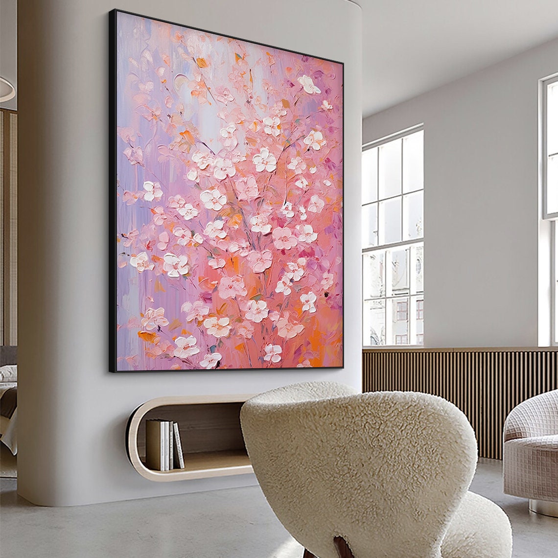 Abstract Pink Flower Oil Painting on Canvas, Original Floral Wall Art ...