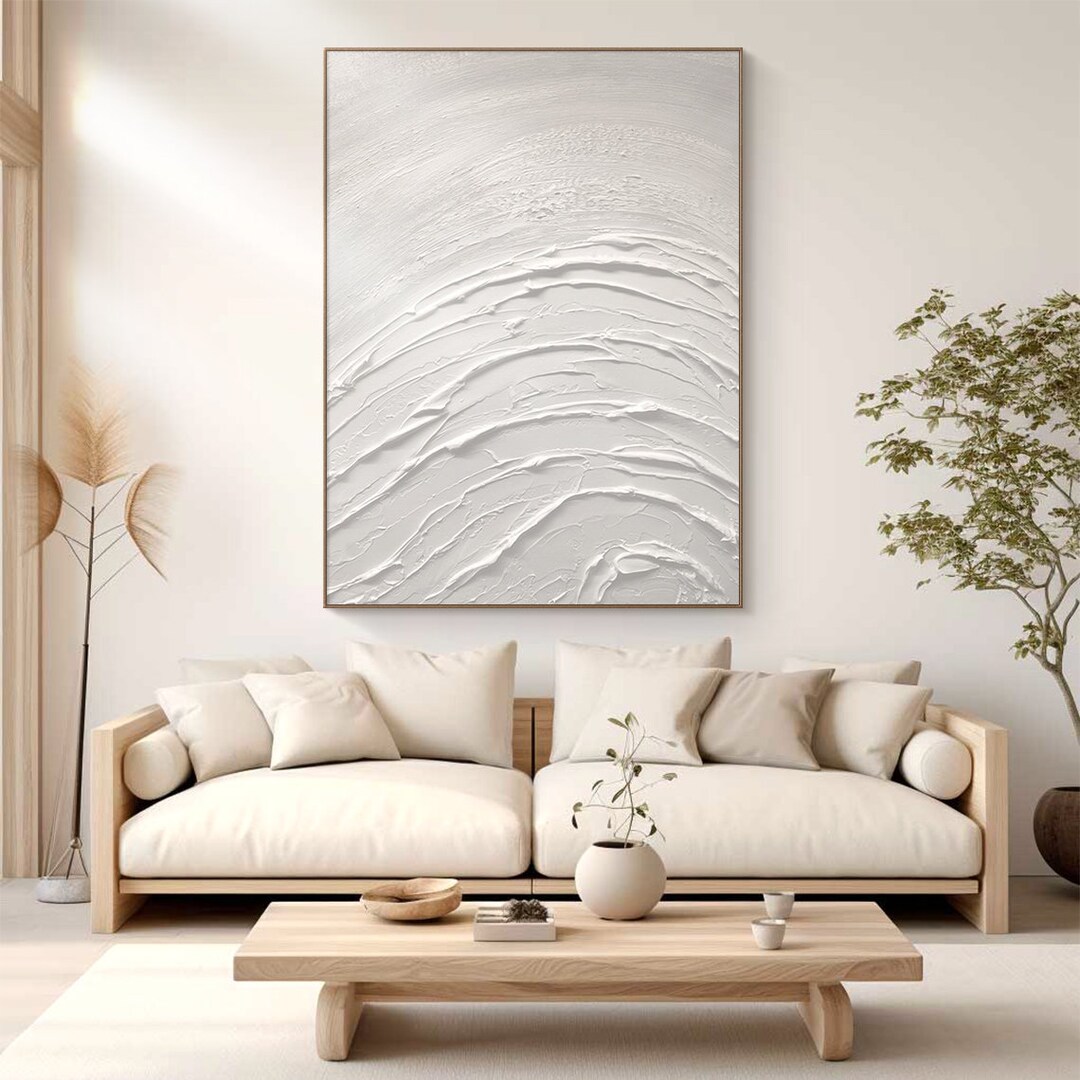 White 3D Textured Painting Pure White Abstract Painting Pure White Wall Art White Textured Wall