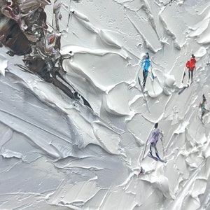 Sport de ski original peinture sur toile peinture personnalisée texture art mural cadeau personnalisé skieur sur montagne enneigée art neige blanche ski image 3
