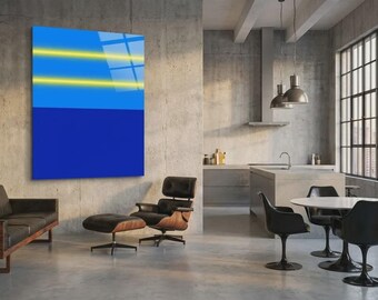 Abstrakt Farbfeldmalerei Blau Gelb Neon Kunst Minimalismus Pur Fluoreszierender Art bis 100x140 cm Luxus 0,8 cm Acrylglas XXL Formate