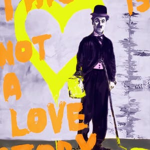 Hołd dla Charliego Chaplina Orange-to nie jest historia miłosna niebieska-sztuka uliczna-pop-art-typografia-elementy abstrakcyjne, obrazy na płótnie