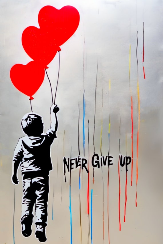 Boy With Balloon Motivation Never Give up Silver Grey Color Love