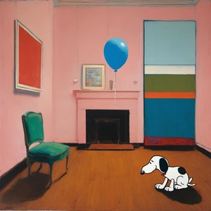 Naive Comic Vintage Retro Interior Design with Small Dog Balloon Playful Pictures Daydreaming Children's Room Art Deco Rooms Retro Rooms