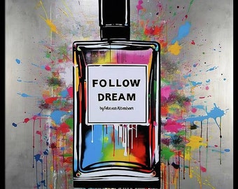 Limited art Follow u dream Perfume Fashion by Felix von altenheim silver aluminum plate 85 x 85 cm framed/Pop Art/StreetArt/Silver plate