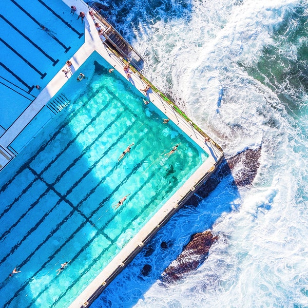 Sydney Pool 02 Wasser Strand Sommer Air Drop Drohne Fotografie bis 150x200 Acrylglas/Leinwand/Poster/XXL Druck/Alu Dibond/SilberAlu/Pop Art