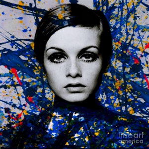 Motif Portrait Miss Twiggy Extreme Splash Blue Gallery Print Acrylic Glass Pop Art up to 150 x 150 cm Canvas Print/Abstract/Modern/Art Frame white