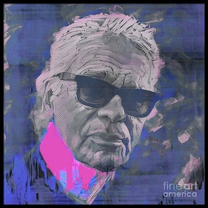 Hommage Karl Lagerfeld Blue Framed Black 3 D Shadow Frame Print 90 x 90 cm Alu Dibond/Clear Lacquer Finished/Pop Art/Fashion/Portrait/Art