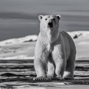 Schwarz Weiss Fotografie Weisser Eisbär Polarkreis Ultra HD Fotograf M.Müller 143 bis 150x150 cm Leinwand/Werke Tiere/Eis/Kunstfotografie