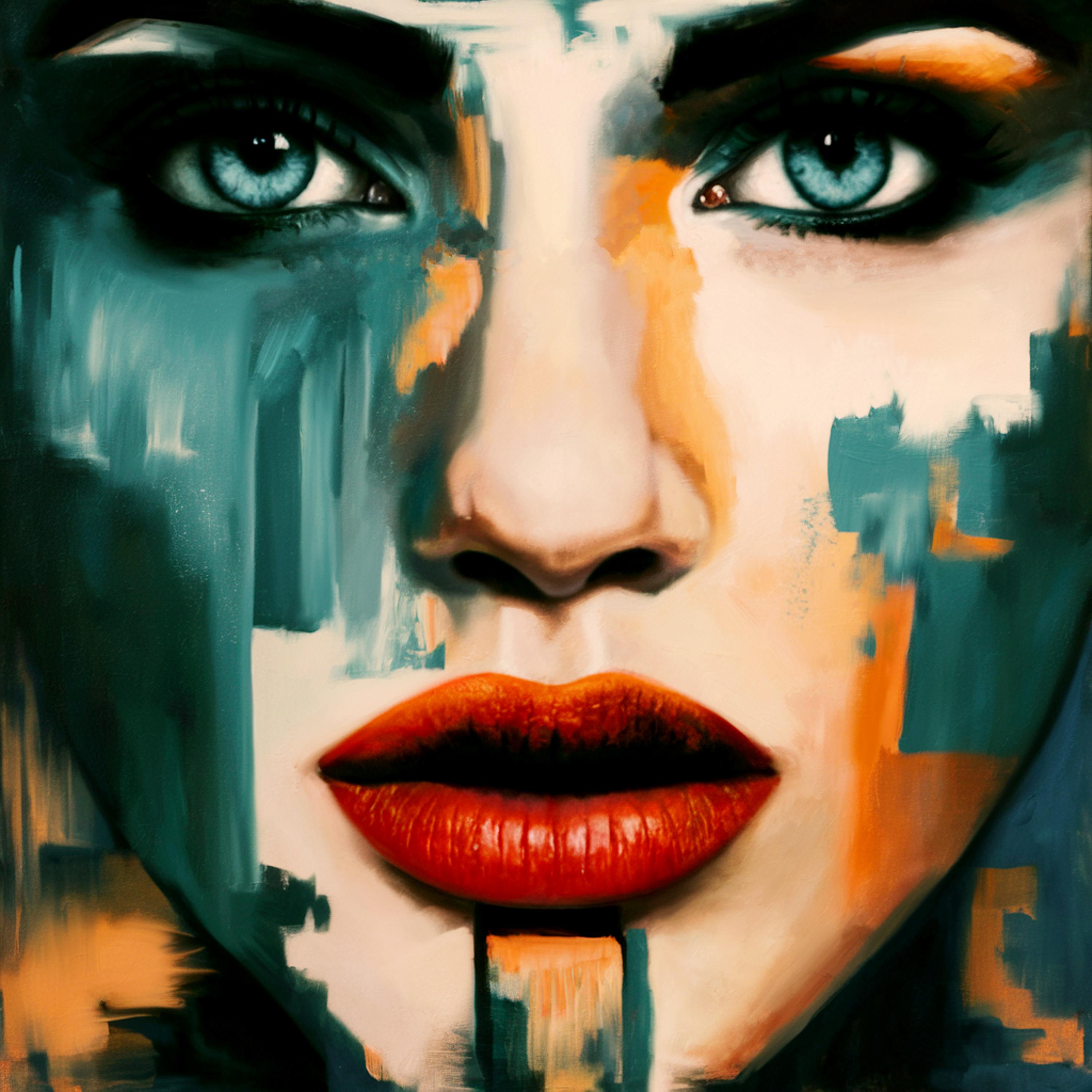 Exhibits!! Just Face Green Portrait 75 Decorative Art/unique