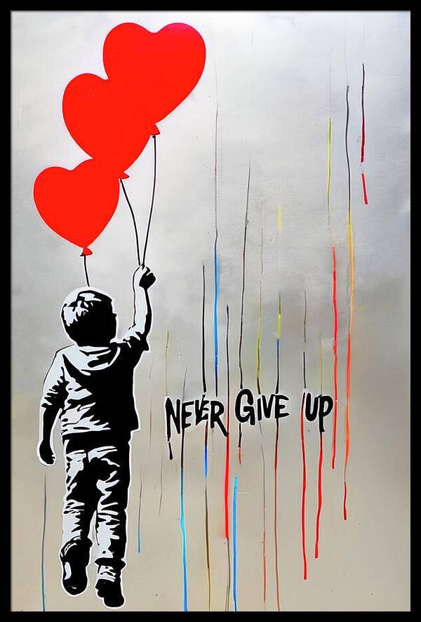 Boy With Balloon Motivation Never Give up Silver Grey Color Love
