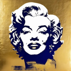 Homage Marilyn Monroe Portrait Blue Gold Edition FK12 Contemporary Art Pop Art Stencil Art Street Art up to 90 x 90 cm canvas pictures/posters