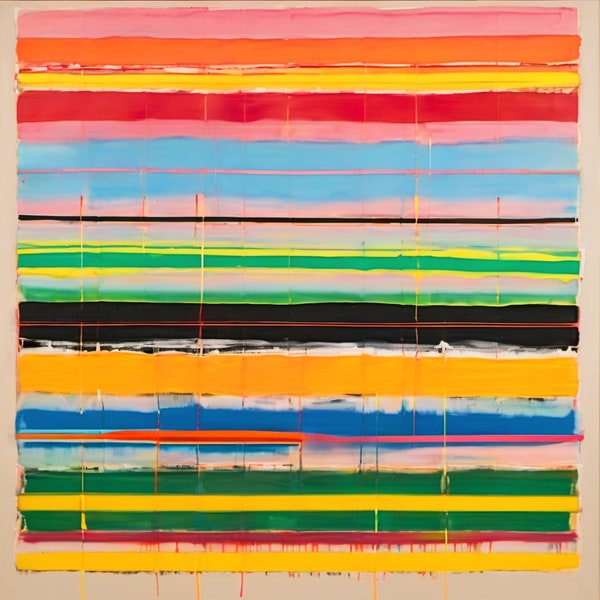 Abstrakt Stripes Linie Naive Malerei Druck/Pink Regenbogen Farben Pop Art bis 150x150 cm Leinwanddruck/Modern/Art Rahmen schwarz/Ultra HD