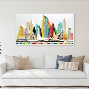 Stampa artistica su carta origami di F.Sigursson Skyline Rotterdam City Architecture 3 D fino a 200 x 130 cm incorniciata in bianco o nero nella stampa da galleria