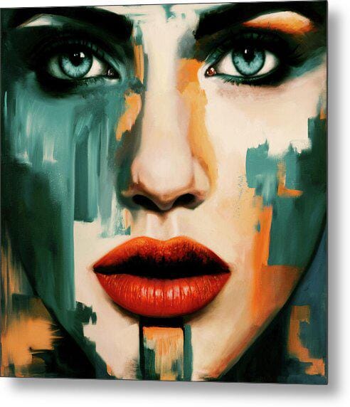 Exhibits!! Just Face Green Portrait 75 Decorative Art/unique