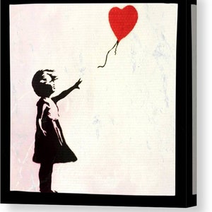 Homage Motif Banksy Girl with Balloon black and white Special feature: Canvas with 5 cm thick stretcher frame/Colors/Modern Art/Pop Art/Print
