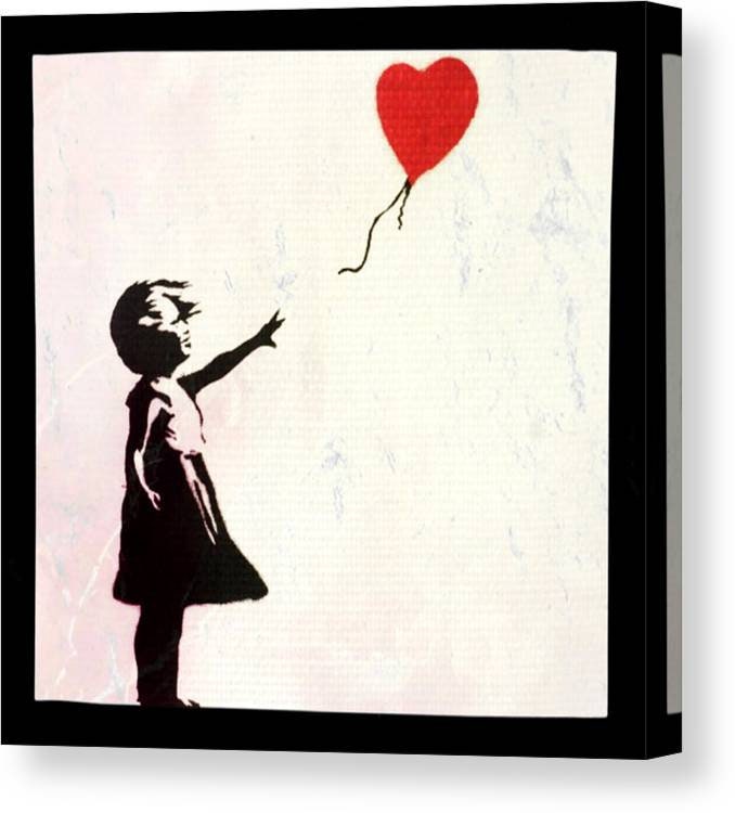 Homage Motif Banksy Girl with Balloon black and white Special feature: Canvas with 5 cm thick stretcher frame/Colors/Modern Art/Pop Art/Print