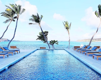 Beach Club Pool Vibrant Pool Pictures Wind 03 Beach Summer Holiday XXL Photography Modern Summer Beach Pictures Acrylic Glass Summer Blue Water