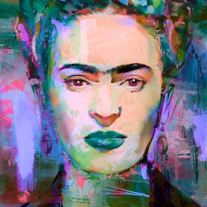 Hommage Frida Colors Purple Green up to 75x100 Canvas Print/Poster Paper/Mexico/Modern Art/XXL Prints/Figurative/Portrait/PopArt