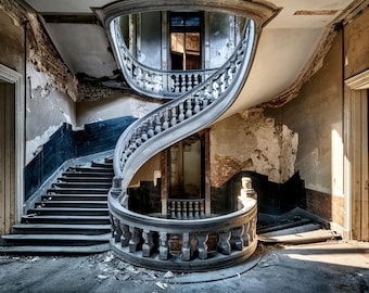 Abandoned Places Photography High Resolution Scenery Old Staircase Berlin, abandoned building up to 180 x 100 cm XXL Pictures on Acrylic Glass/Canvas