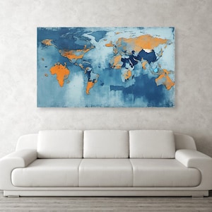 Künstlerische Weltkarte Aquarelle Druck Hellblau Pinnwand Wandbilder Landkarte Dekorative LEINWAND BILDER bis 150x100 cm 250 g Posterpapier