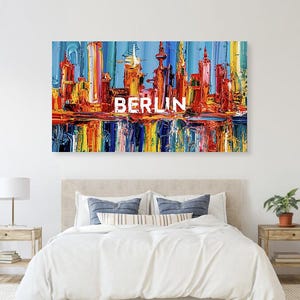 Skyline wunderschönes Berlin in Regenbogen Farben Stadt Berlin Kunstdruck Berlin Spachteltechnik Druck by LizThaler bis 160x90 cm Geschenk