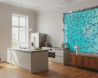 Fotografia małych ludzi pływających w basenie, dron, zdjęcia ze szkła akrylowego, zdjęcia XXL, fotografia pływania w wodzie, fotografia małych ludzi z góry