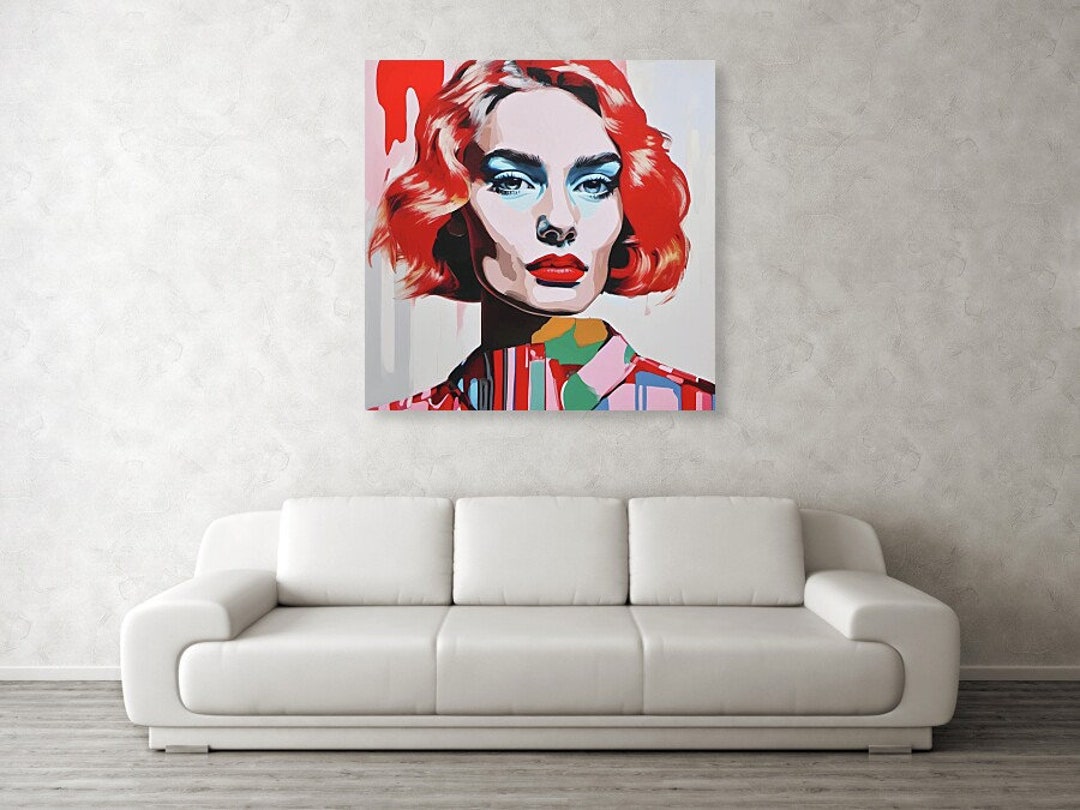 Red Lady Pop Art Girl Fashion Beauty Vintage Red Lips Original Oil ...