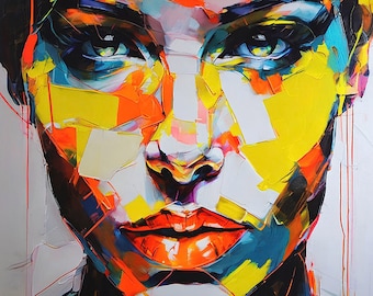 Female Face Doro -Expressive Colors Modern Art Gallery Print Acrylic Glass Pop Art up to 150 x 150 cm Canvas Print/Street Art/Luxury/Avantgarde