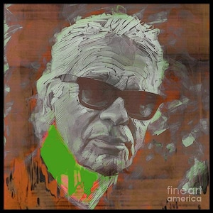 Hommage Karl Lagerfeld Brown Framed Black 3 D Shadow Frame Print 90 x 90 cm Alu Dibond/Clear Lacquer Finish/Pop Art/Fashion/Portrait/Art