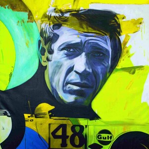 Homage Steve McQueen is Neon Yellow up to 75x100 Canvas Print/ Cinema/ Retro/ Stencil/ Modern Art/ XXL Prints/ Contemporary Art/ Pop Art/ Decorative