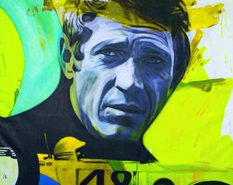 Homage Steve McQueen is Neon Yellow up to 75x100 Canvas Print/ Cinema/ Retro/ Stencil/ Modern Art/ XXL Prints/ Contemporary Art/ Pop Art/ Decorative