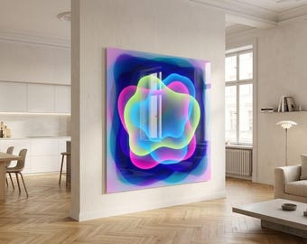 Abstrakte Wandkunst Geometrie | Konkrete Kunst 3D Optik | Fluoreszierende Art Neon Farben | Acrylglas Bild XXL Ausführungen bis 150×150 cm