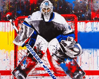 Ice Hockey Goalkeeper Homage Ice Hockey Game Winter Sports up to 80 x 80 cm Canvas Print/Poster Paper/Alu Dibond/SilverAlu/Pop Art/Street Art