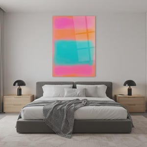 Modern Premium Color Field Painting Acrylic Glass Print 80 x 120 cm Abstract Expressionism Neon Pink Orange Turquoise 6 mm Fine Art Wall Art Exclusive